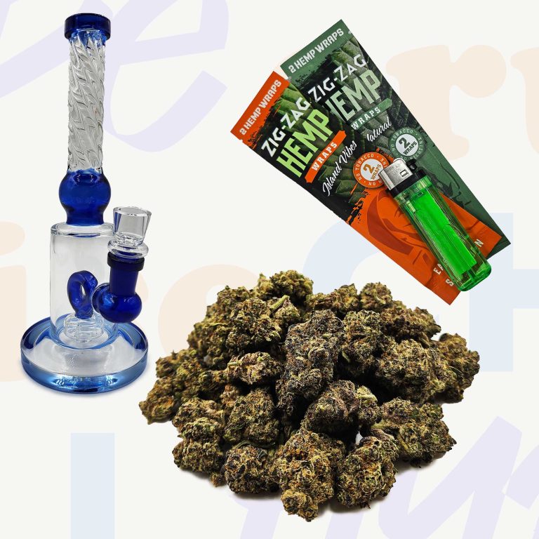 1oz. Top Shelf Flower + Mini Glass Bong